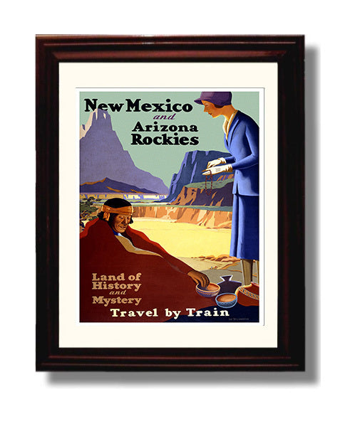 New Mexico Arizona Rockies Vintage Travel Print 8x10 Beveled Frame travel wall art print