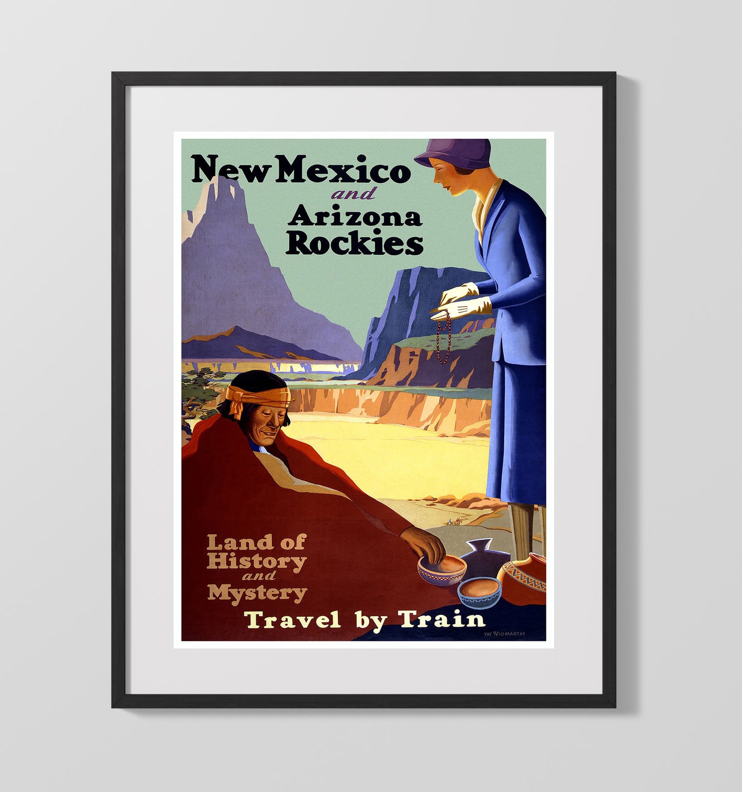 New Mexico Arizona Rockies Vintage Travel Print 16x20 Gallery Frame travel wall art print