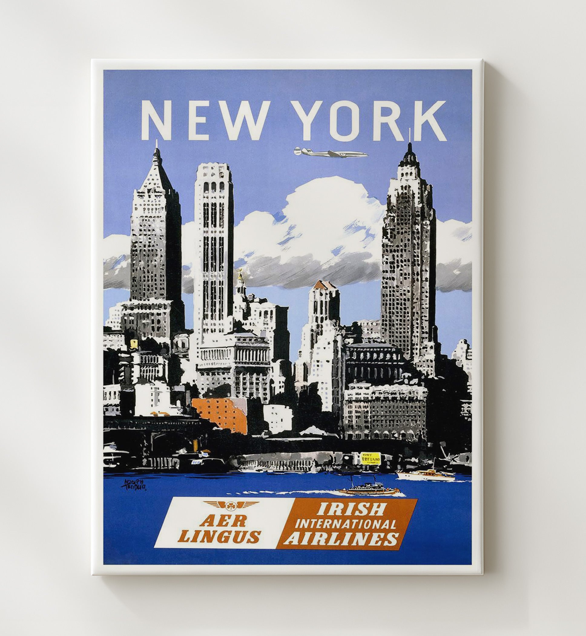 New York AerLingus Vintage Travel Print 20x24 Canvas travel wall art print