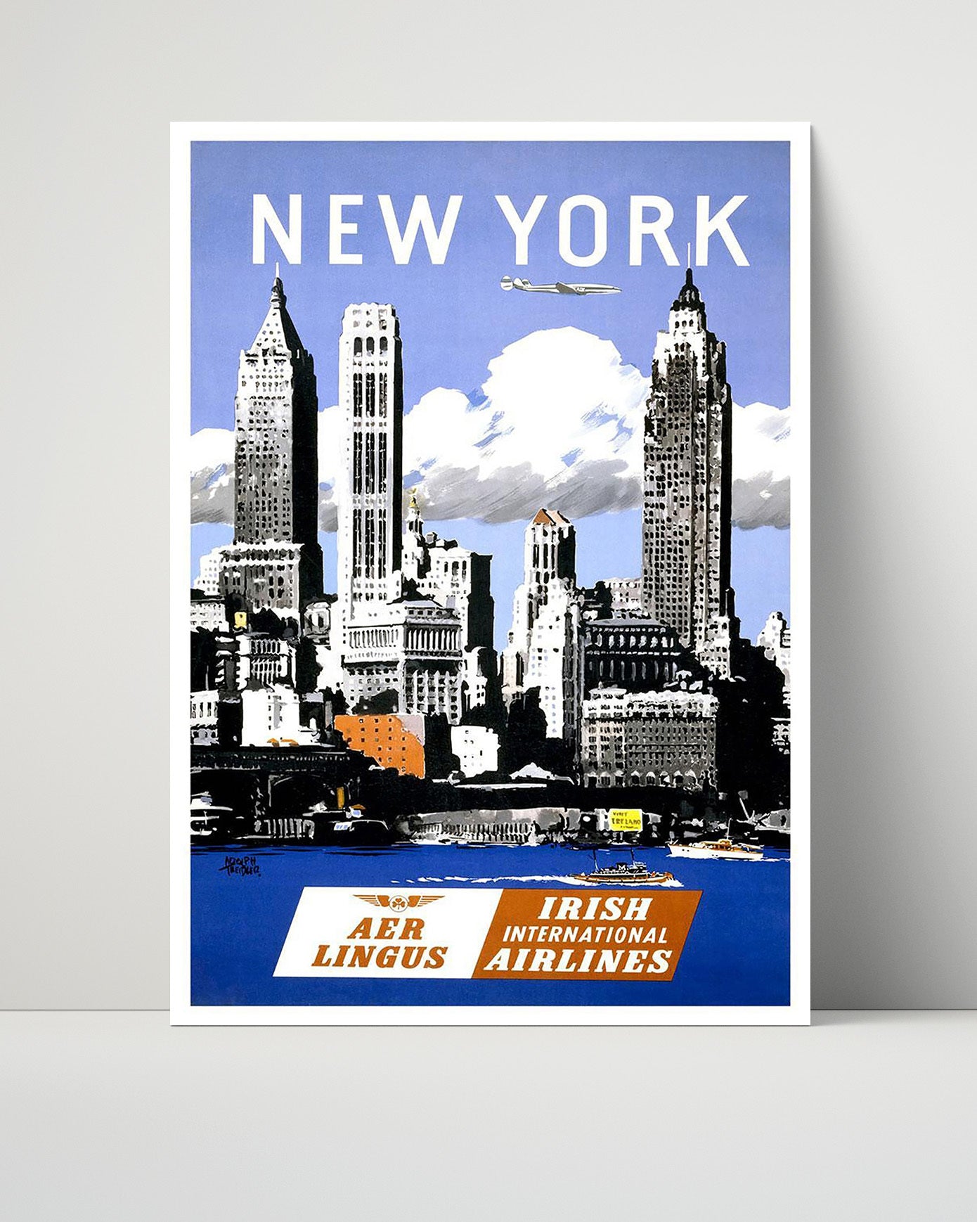 New York AerLingus Vintage Travel Print 16x20 Unframed Print travel wall art print