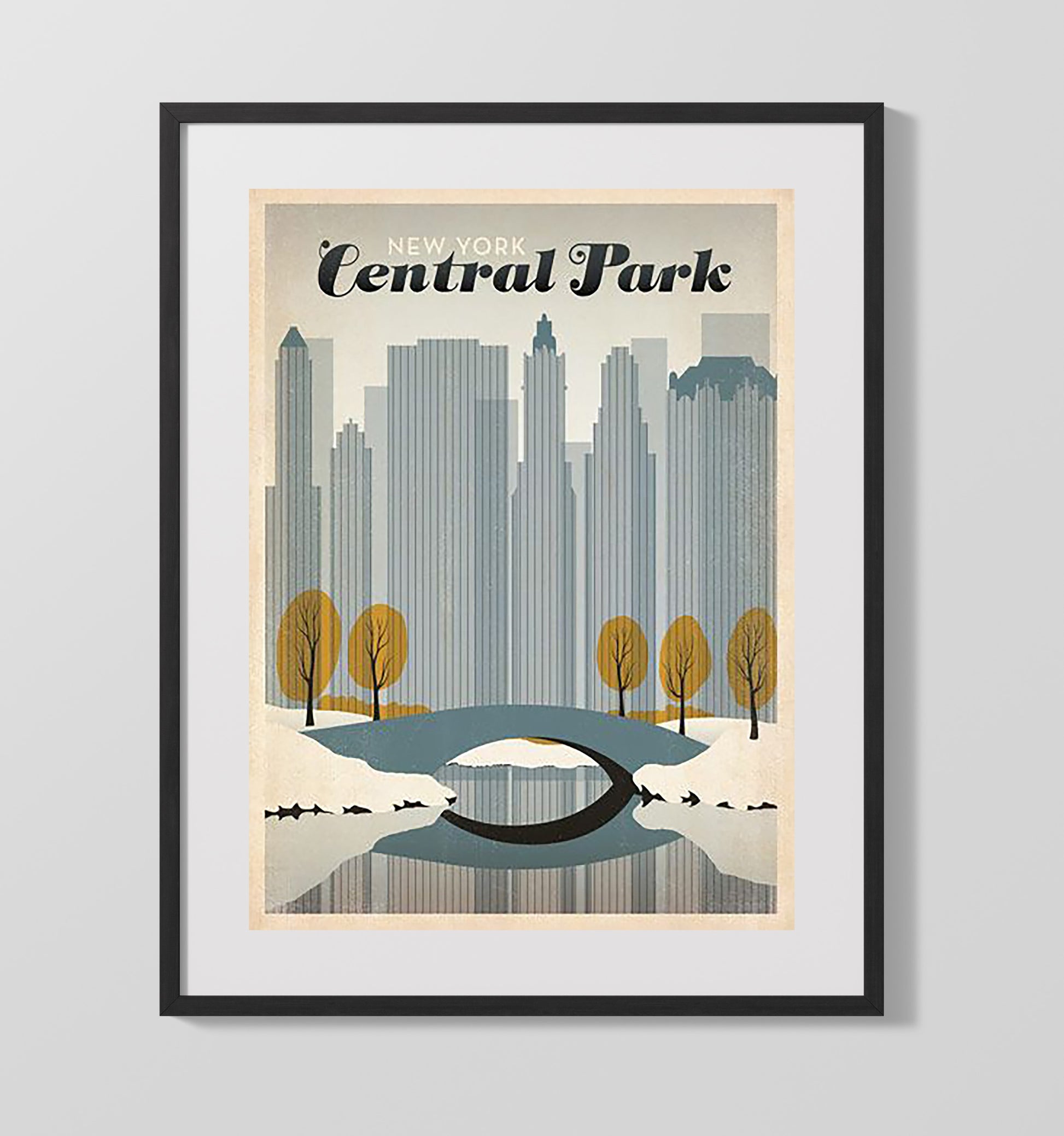 New York Central Park Vintage Travel Print 16x20 Gallery Frame travel wall art print