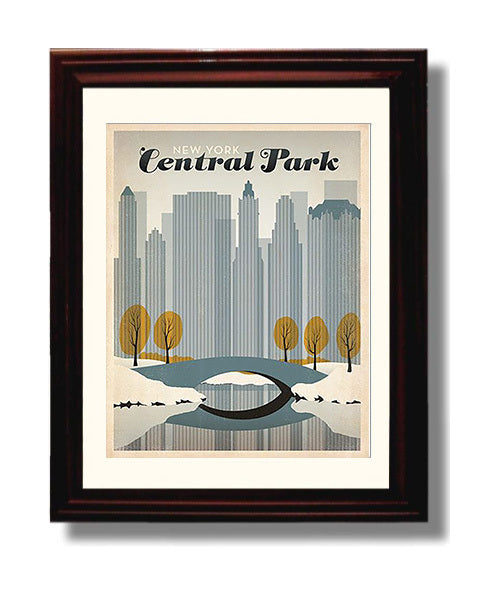 New York Central Park Vintage Travel Print 8x10 Beveled Frame travel wall art print