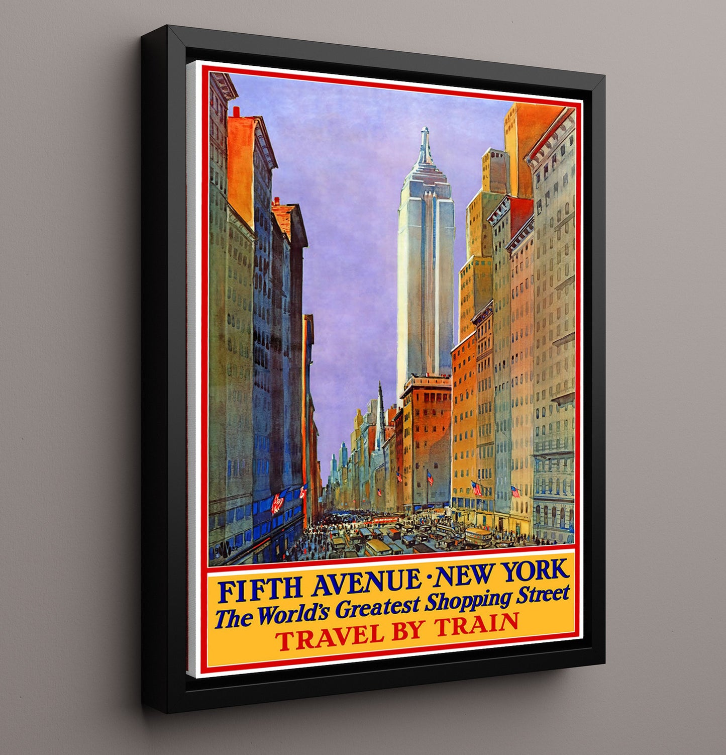New York Fifth Avenue Vintage Travel Print 16x20 Framed Canvas travel wall art print