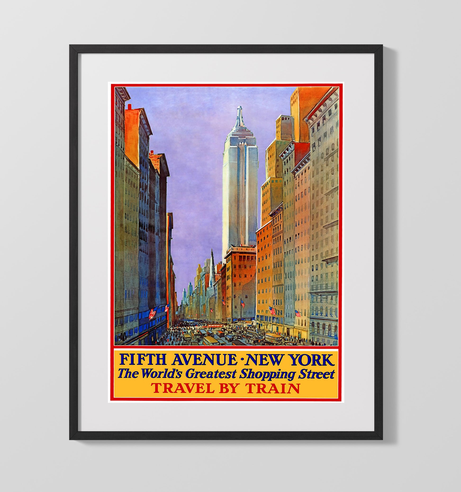 New York Fifth Avenue Vintage Travel Print 16x20 Gallery Frame travel wall art print