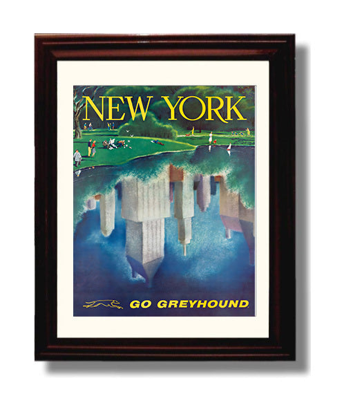 New York Greyhound Vintage Travel Print 8x10 Beveled Frame travel wall art print