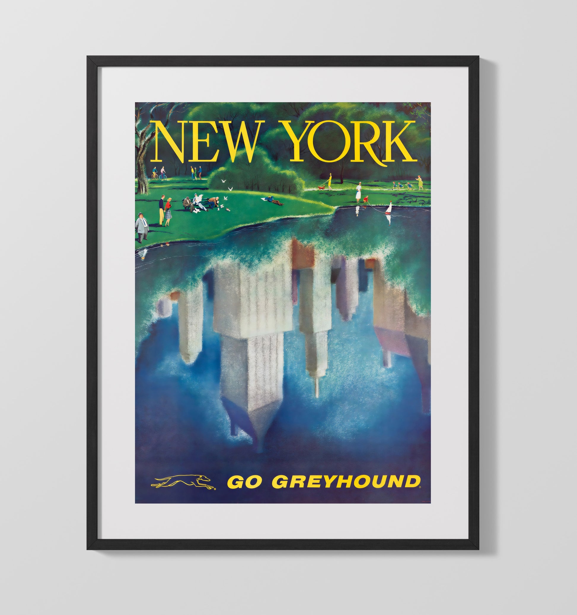 New York Greyhound Vintage Travel Print 16x20 Gallery Frame travel wall art print