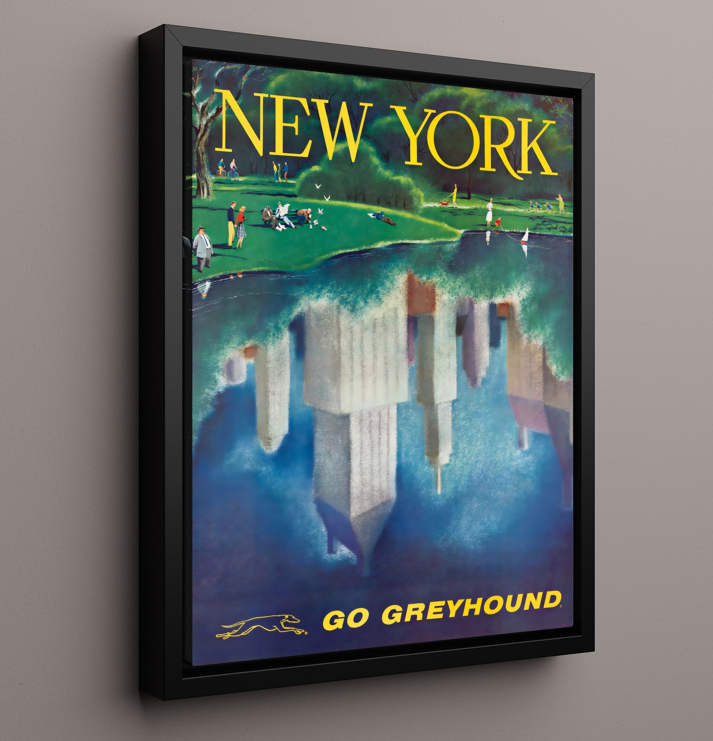 New York Greyhound Vintage Travel Print 16x20 Framed Canvas travel wall art print