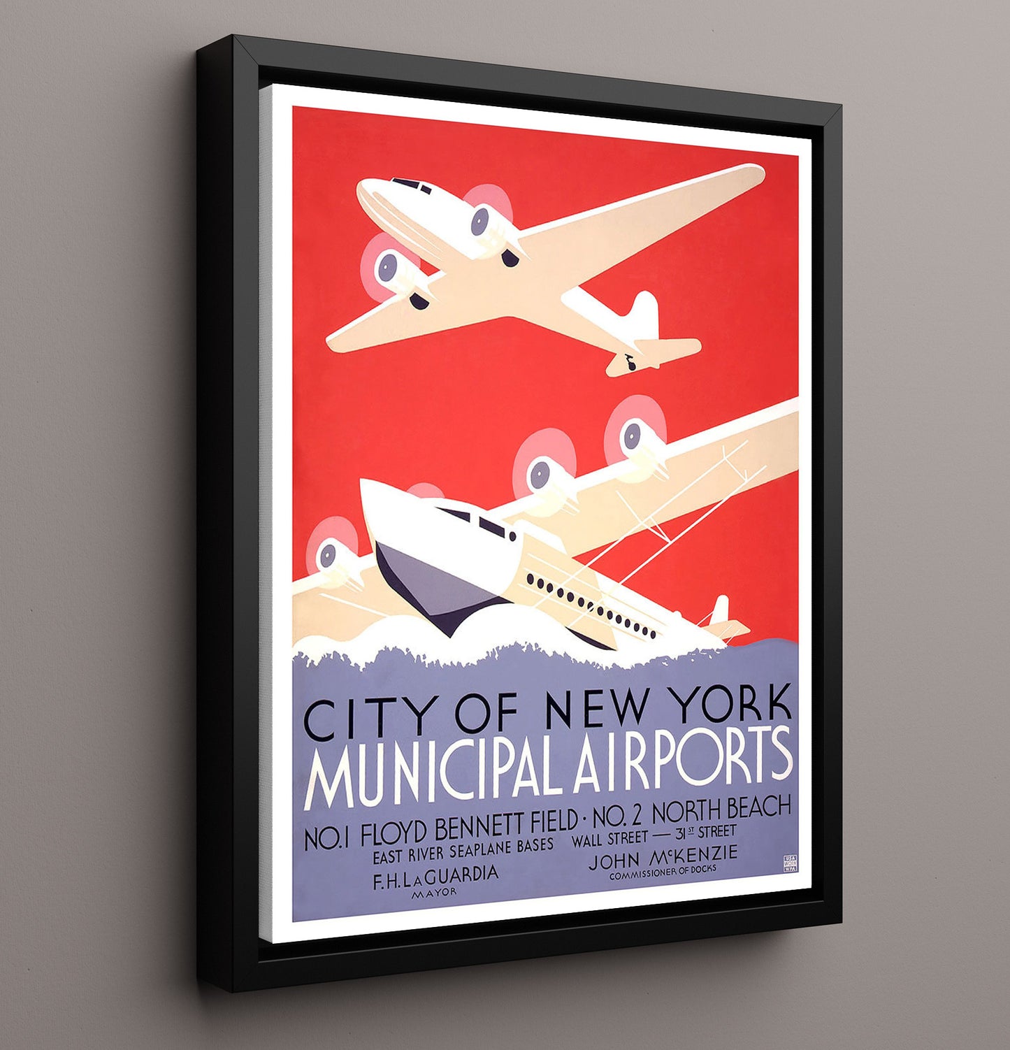 New York MunicipalAirports Vintage Travel Print 16x20 Framed Canvas travel wall art print