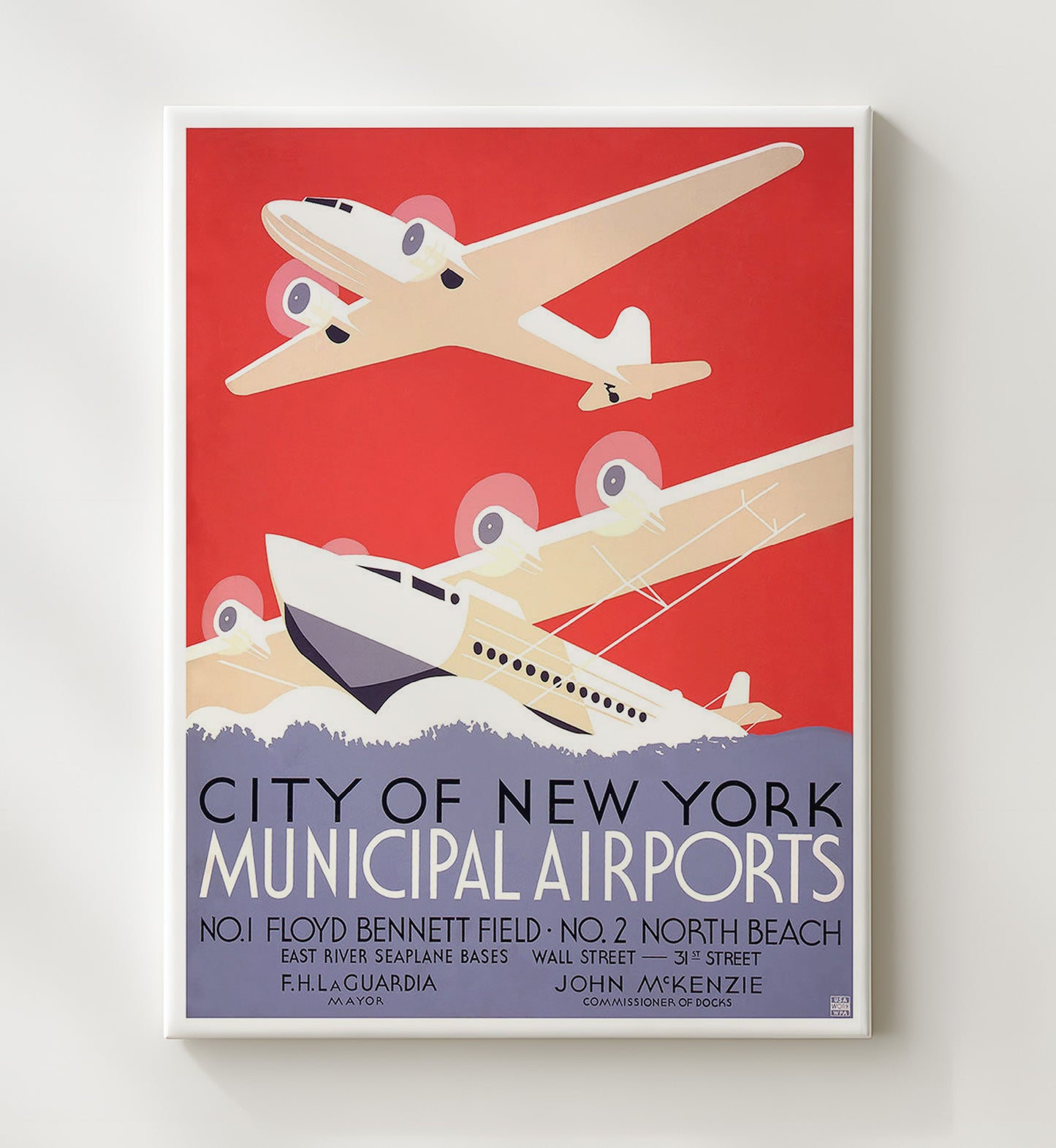 New York MunicipalAirports Vintage Travel Print 20x24 Canvas travel wall art print