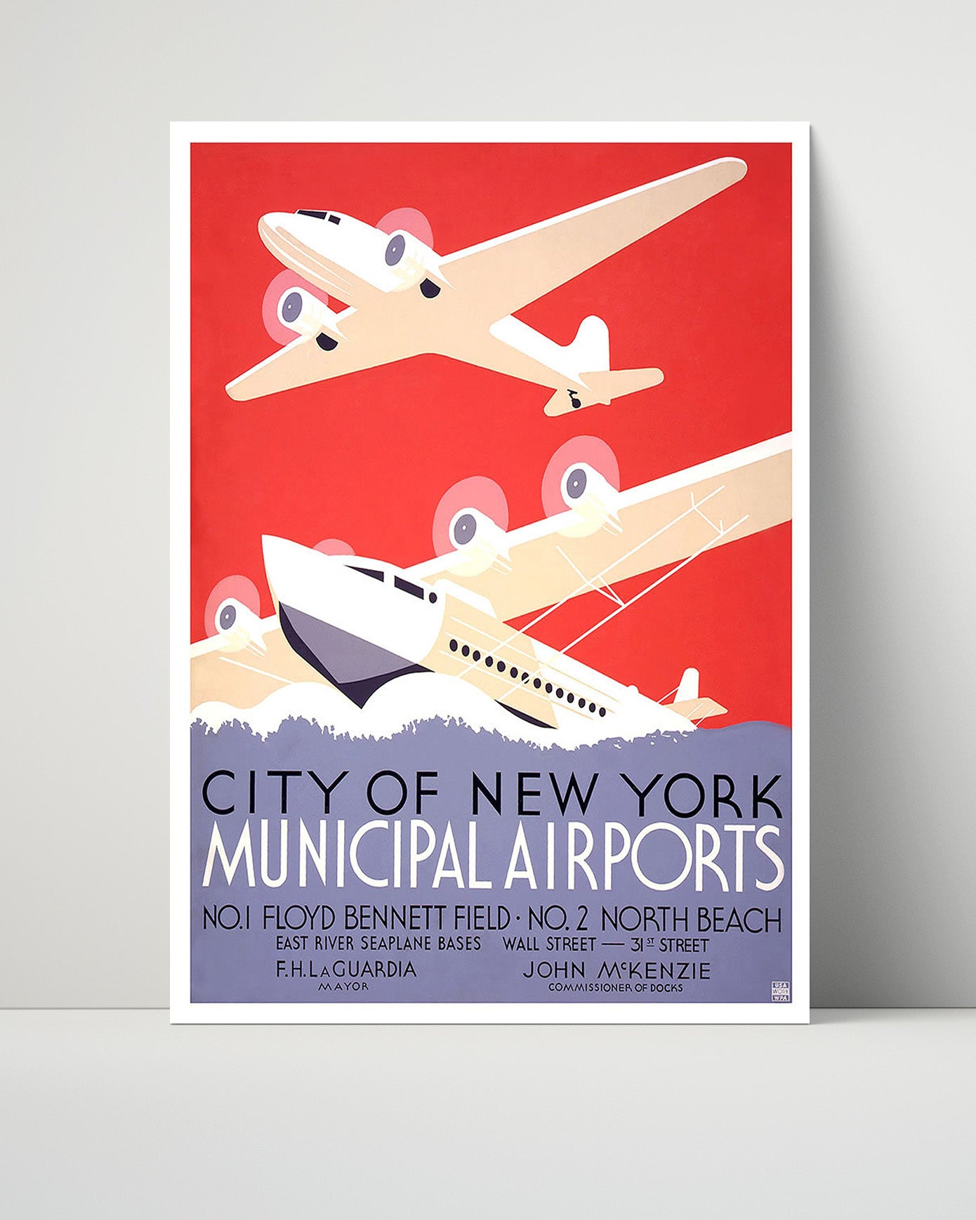 New York MunicipalAirports Vintage Travel Print 16x20 Unframed Print travel wall art print
