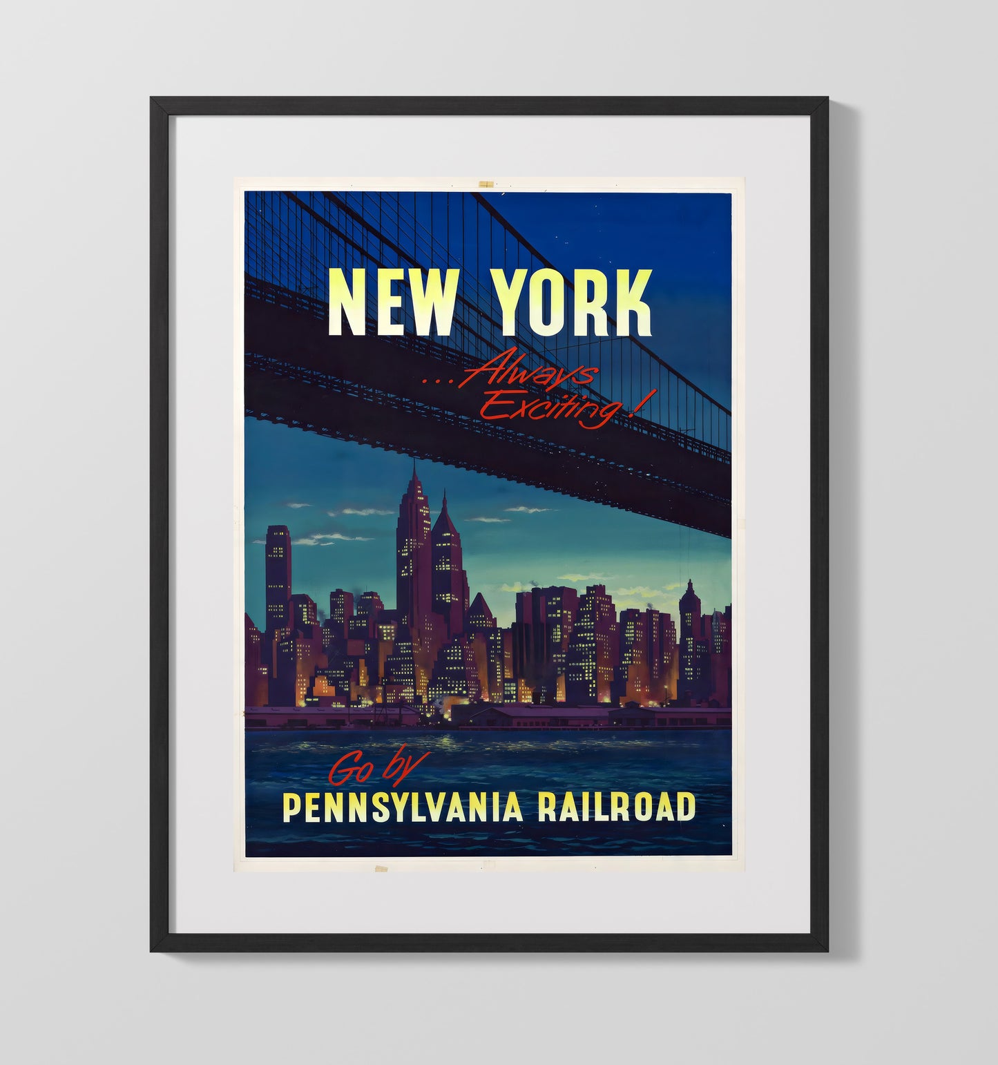 New York Pennsylvania Railroad Vintage Travel Print 16x20 Gallery Frame travel wall art print