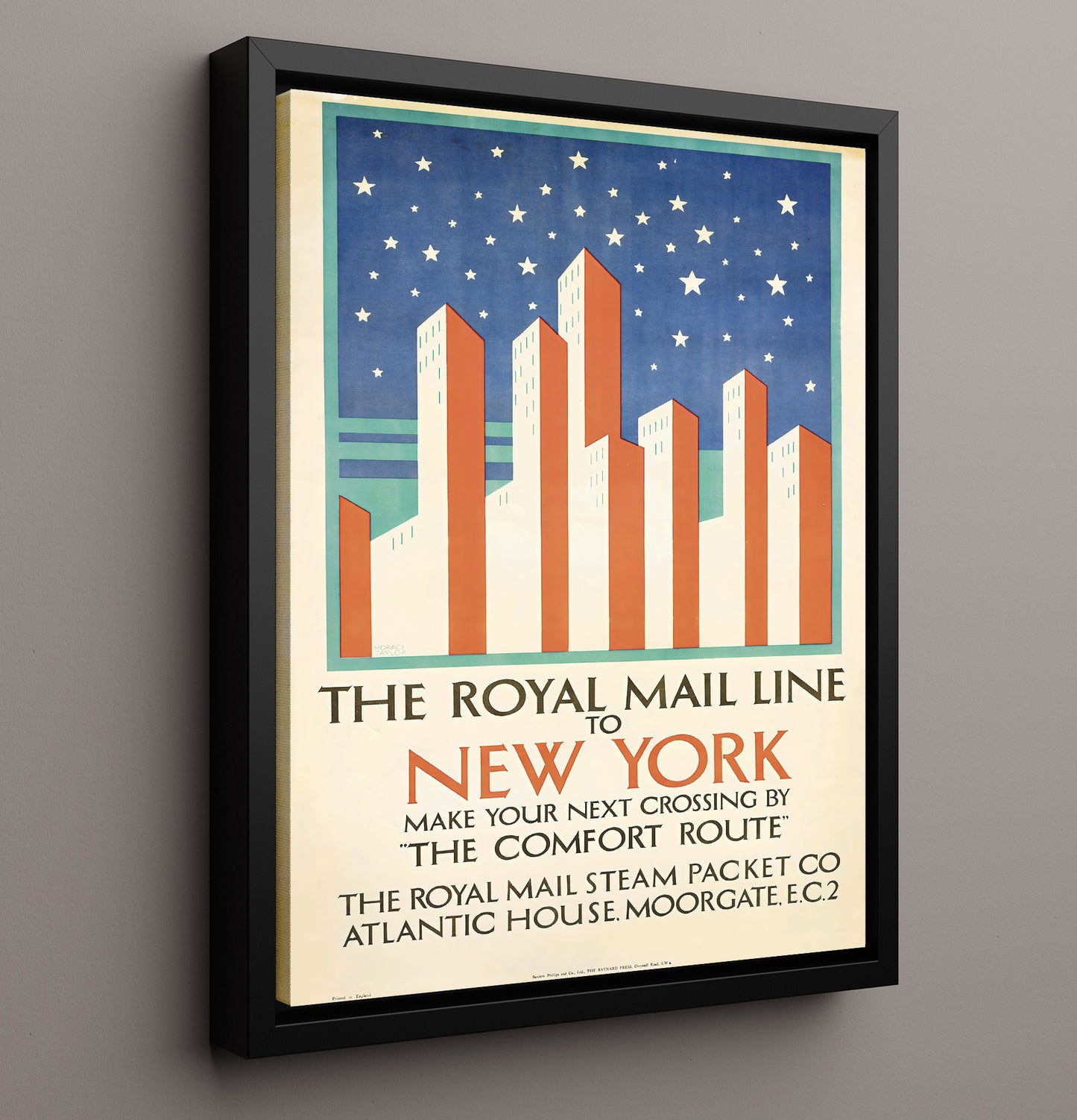 New York Royal Mail Line Vintage Travel Print 16x20 Framed Canvas travel wall art print
