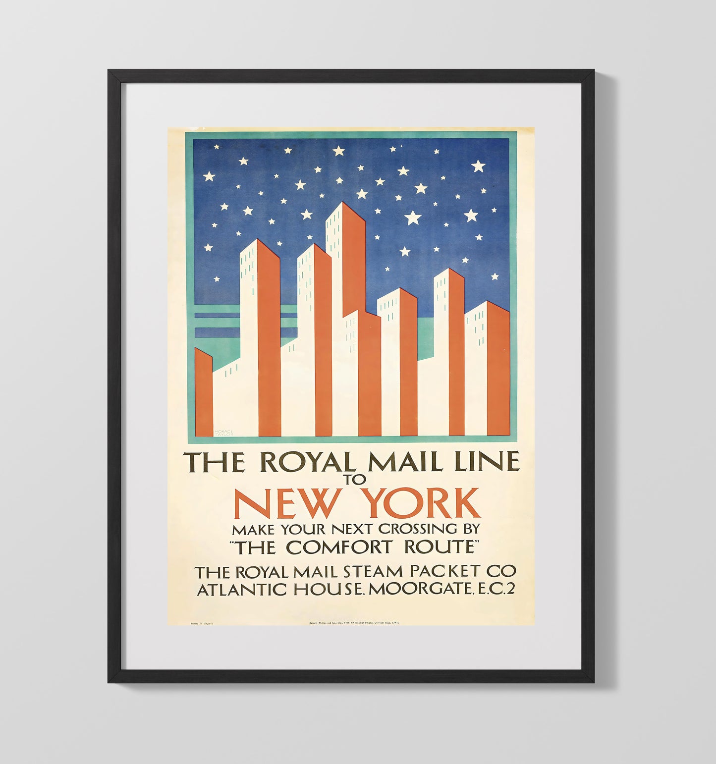 New York Royal Mail Line Vintage Travel Print 16x20 Gallery Frame travel wall art print