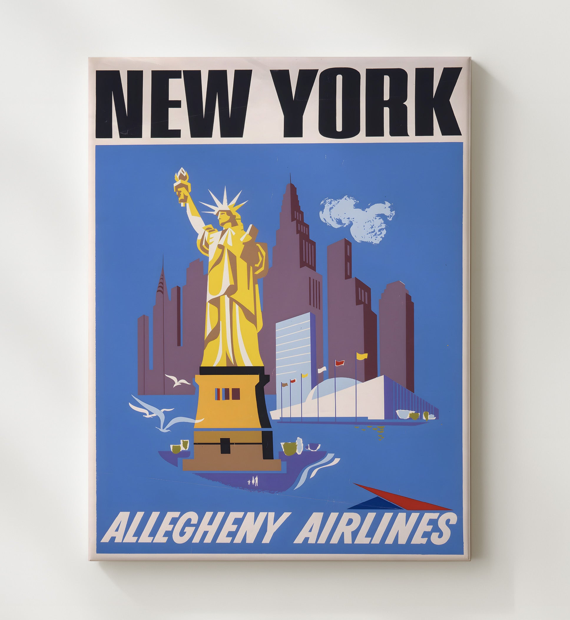 New York Statue of Liberty Vintage Travel Print 20x24 Canvas travel wall art print