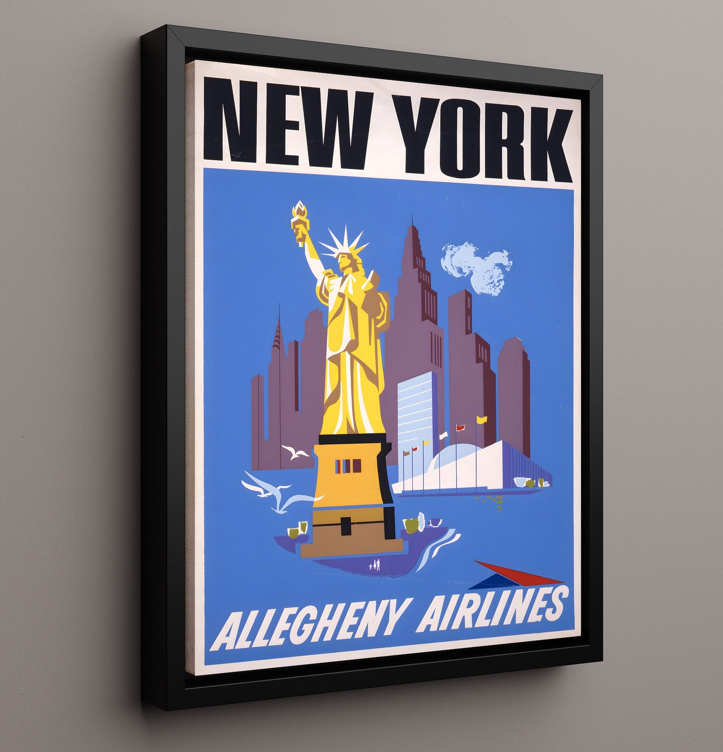 New York Statue of Liberty Vintage Travel Print 16x20 Framed Canvas travel wall art print