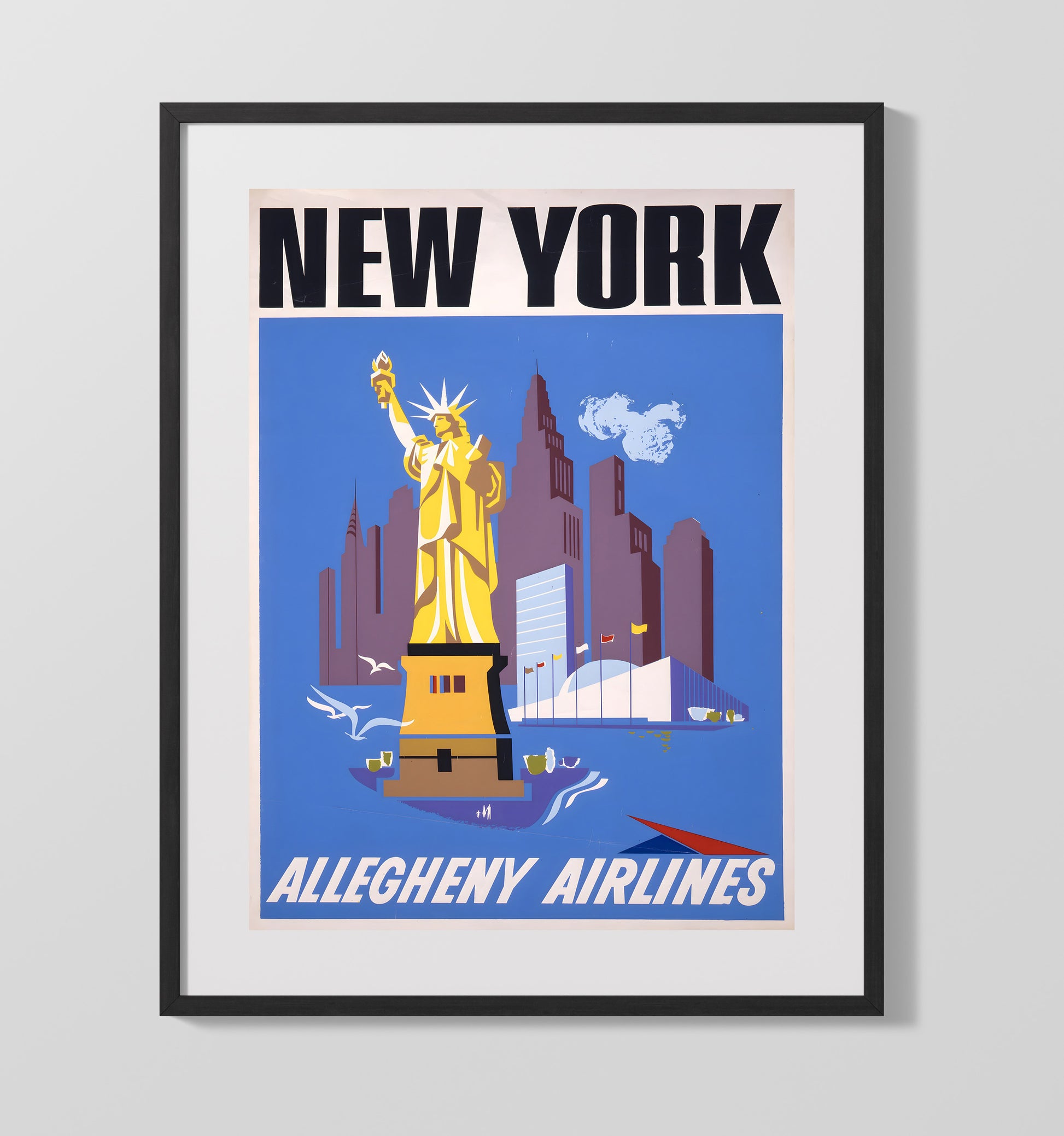 New York Statue of Liberty Vintage Travel Print 16x20 Gallery Frame travel wall art print