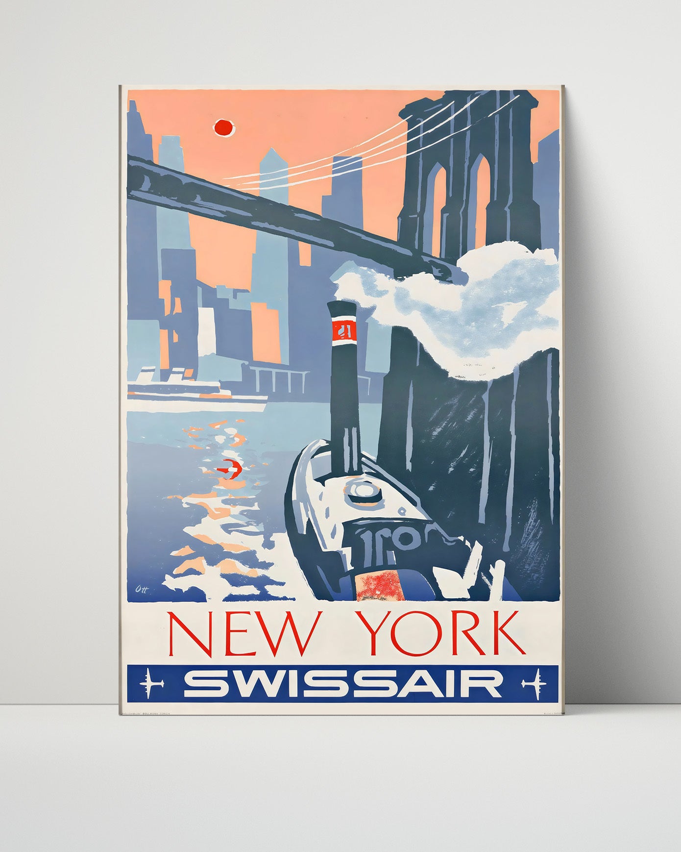New York Swissair Travel Vintage Travel Print 16x20 Unframed Print travel wall art print
