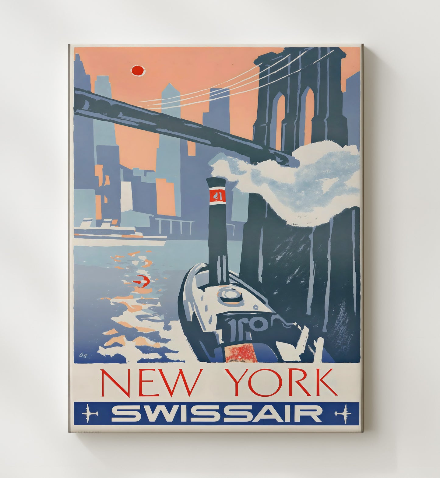 New York Swissair Travel Vintage Travel Print 20x24 Canvas travel wall art print