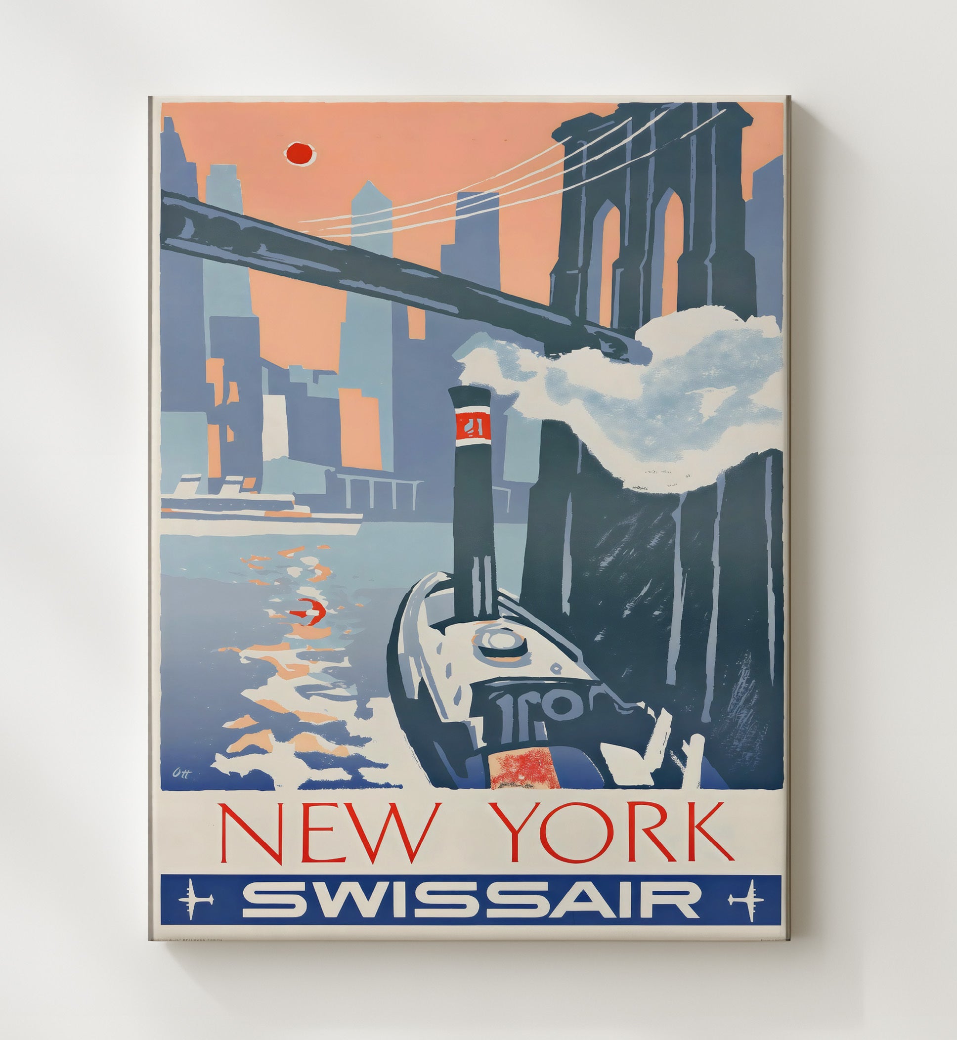 New York Swissair Travel Vintage Travel Print 20x24 Canvas travel wall art print