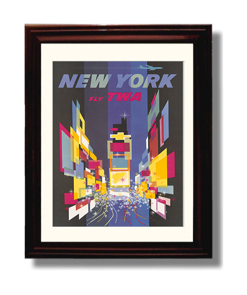 New York TWA Vintage Travel Print 8x10 Beveled Frame travel wall art print