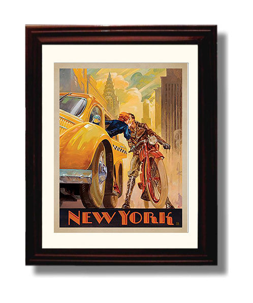 New York Taxi and Motorcycle Kiss travel poster wall art 8x10 Canvas