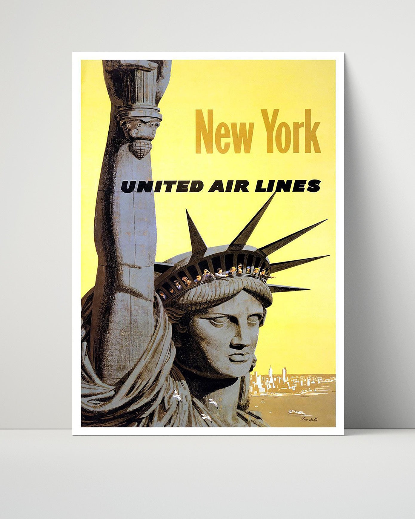 New York UnitedAirlines Vintage Travel Print 16x20 Unframed Print travel wall art print