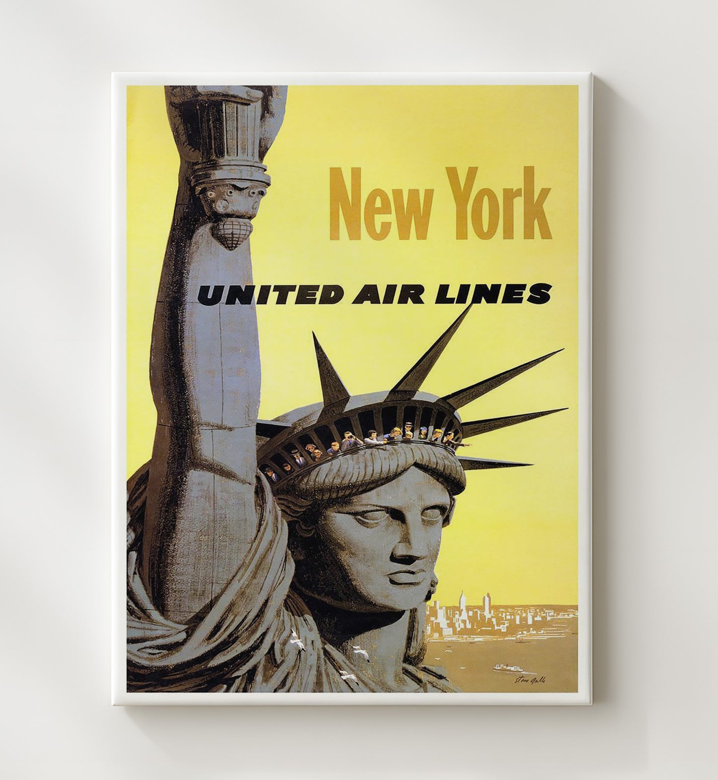New York UnitedAirlines Vintage Travel Print 20x24 Canvas travel wall art print