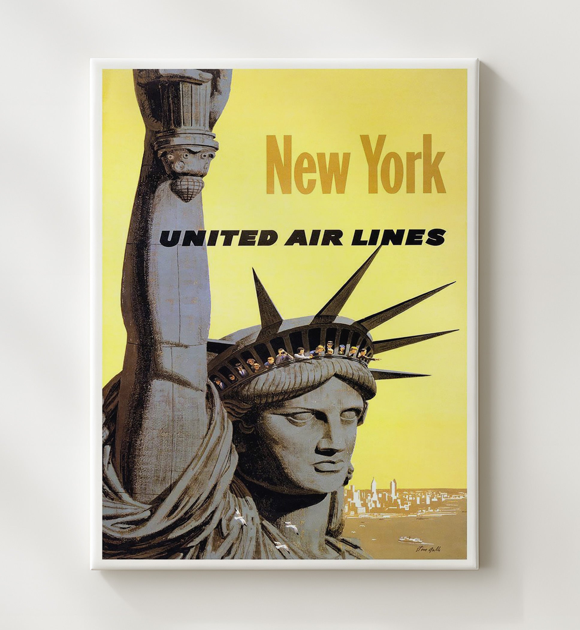 New York UnitedAirlines Vintage Travel Print 20x24 Canvas travel wall art print