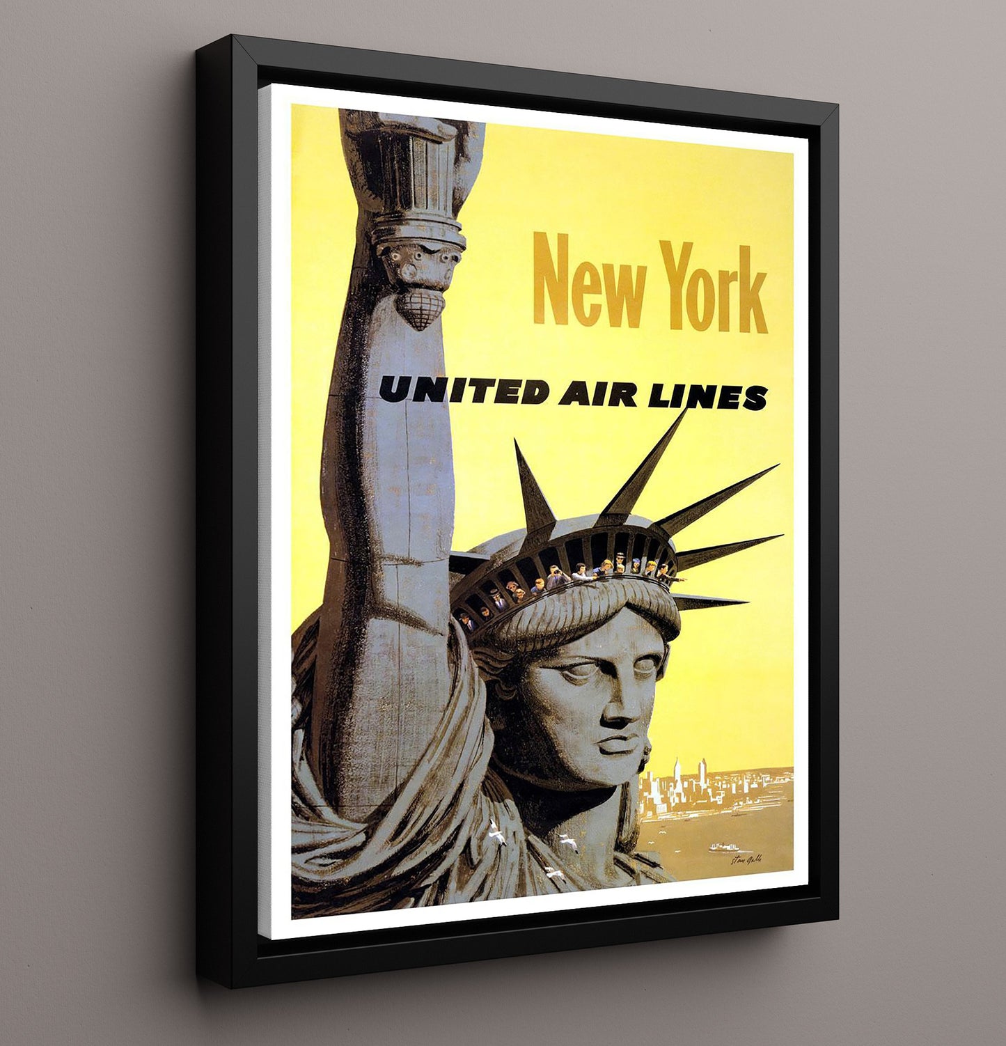 New York UnitedAirlines Vintage Travel Print 16x20 Framed Canvas travel wall art print