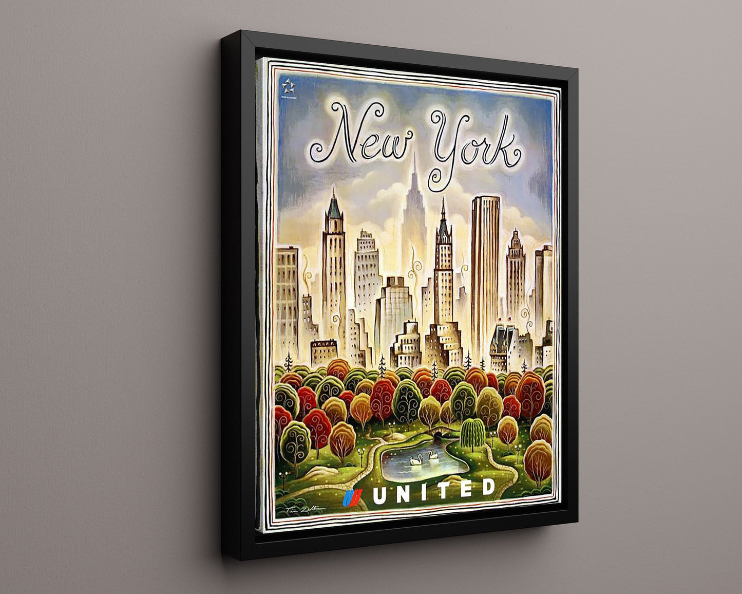 Classic Travel Poster - New York - Taxi and Motorcycle Kiss