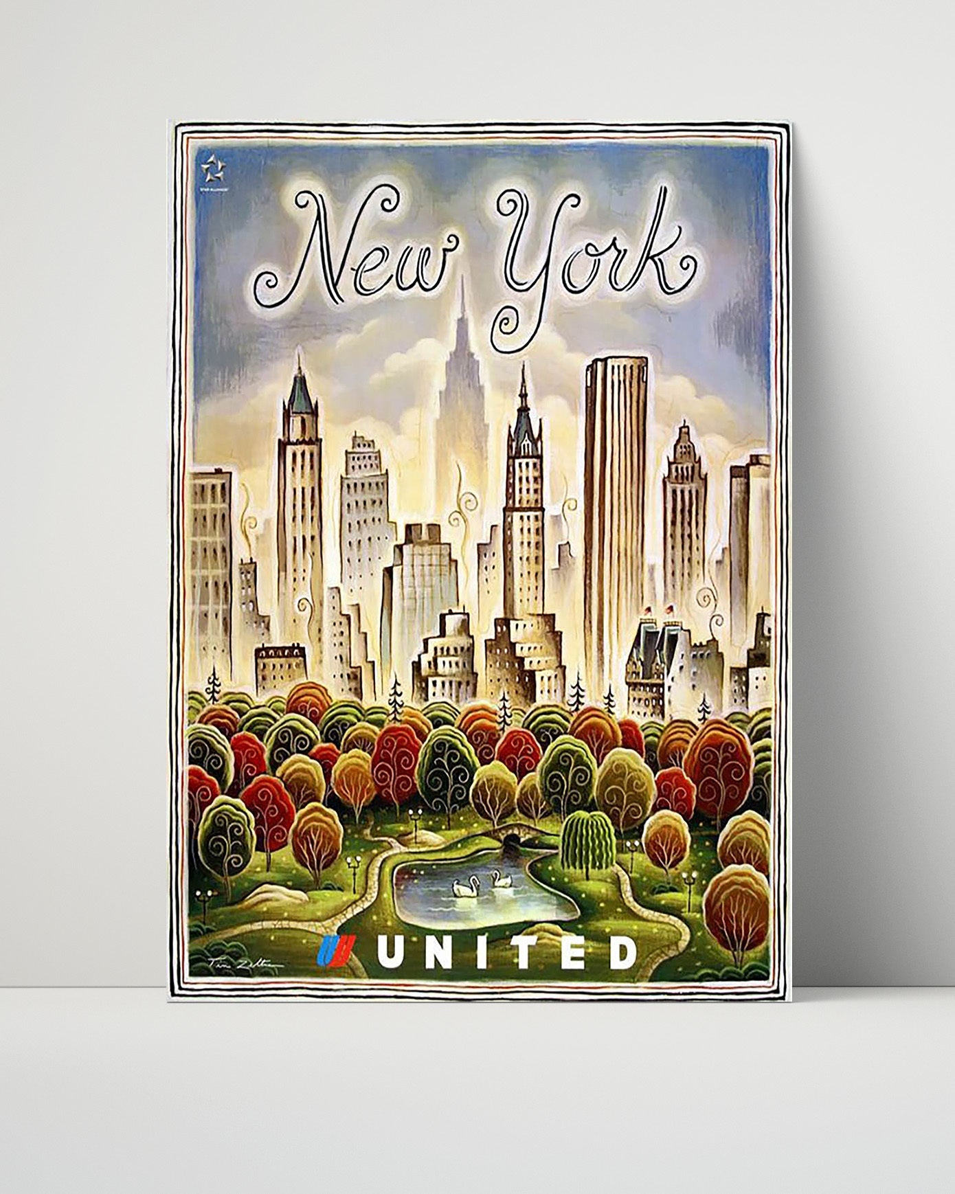 Classic Travel Poster - New York - Taxi and Motorcycle Kiss