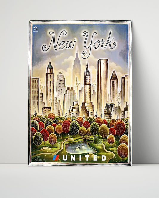 Classic Travel Unframed Poster -  New York - Taxi and Motorcycle Kiss