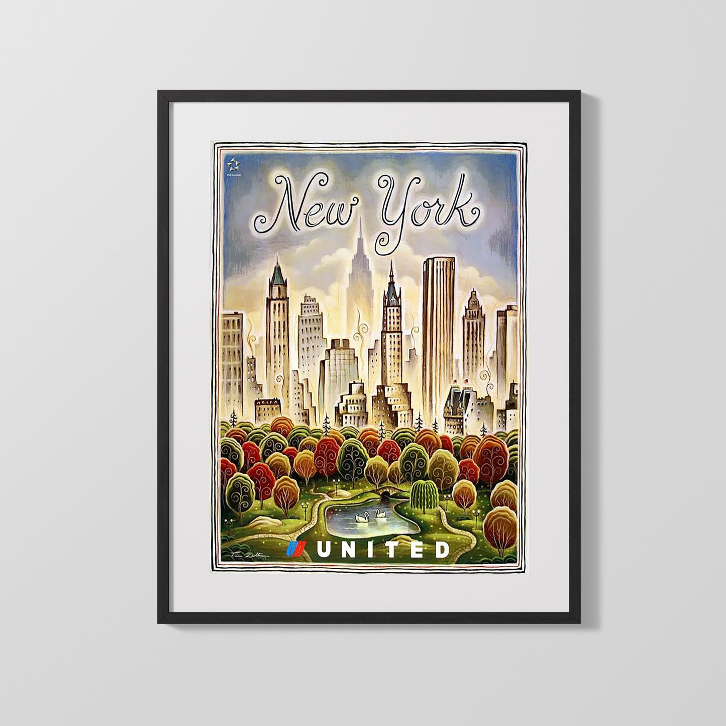 Classic Travel Poster - New York - Taxi and Motorcycle Kiss