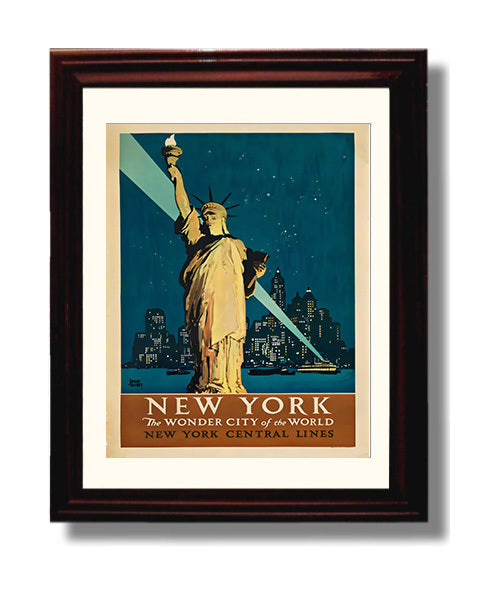 New York Wonder City Vintage Travel Print 8x10 Beveled Frame travel wall art print