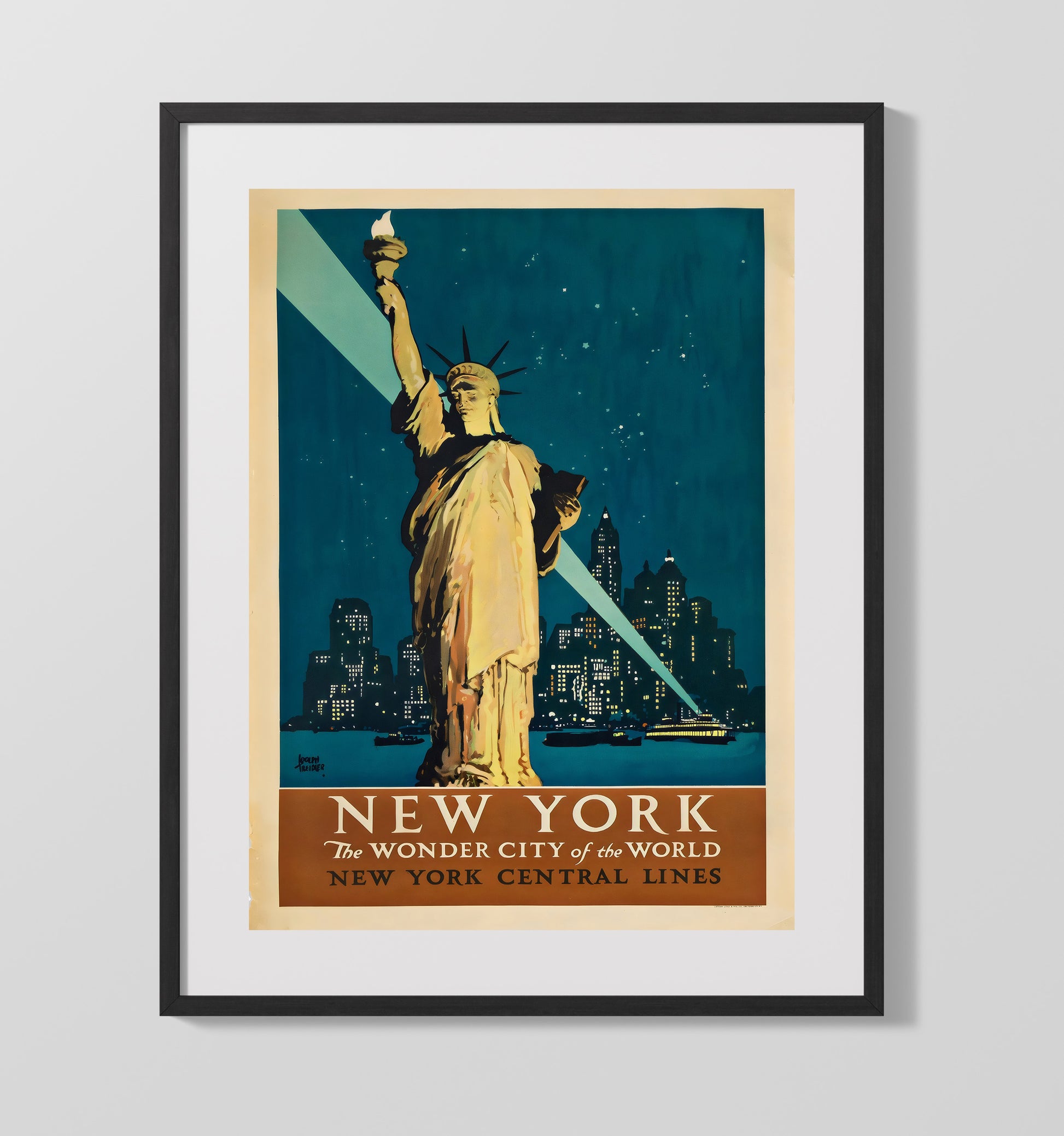 New York Wonder City Vintage Travel Print 16x20 Gallery Frame travel wall art print