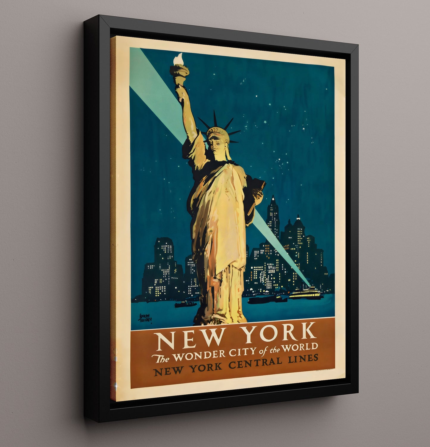 New York Wonder City Vintage Travel Print 16x20 Framed Canvas travel wall art print