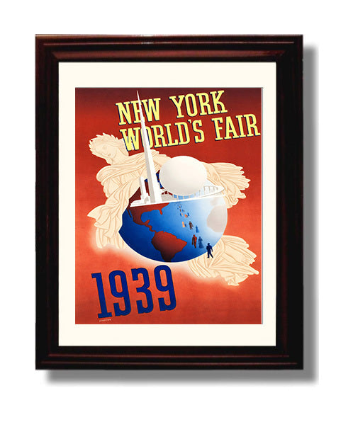 New York Worlds Fair 1939 Vintage Travel Print 8x10 Beveled Frame travel wall art print