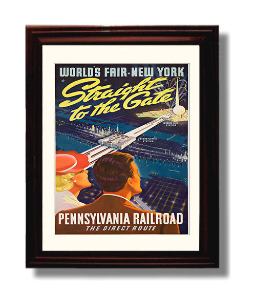 New York Worlds Fair Pennsylvania Railroad Vintage Travel Print 8x10 Beveled Frame travel wall art print