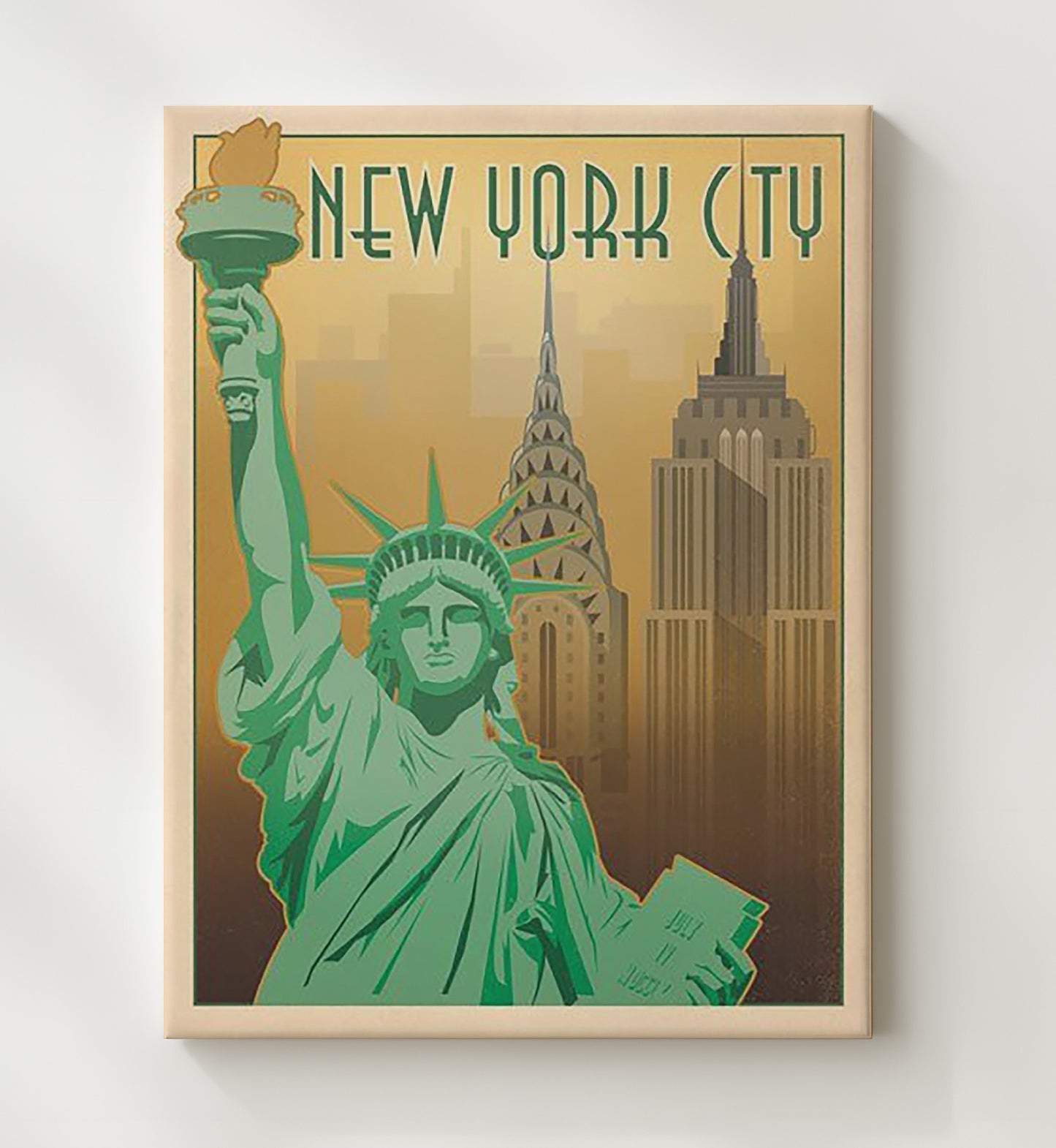New York City Statue of Liberty Vintage Travel Print 20x24 Canvas travel wall art print