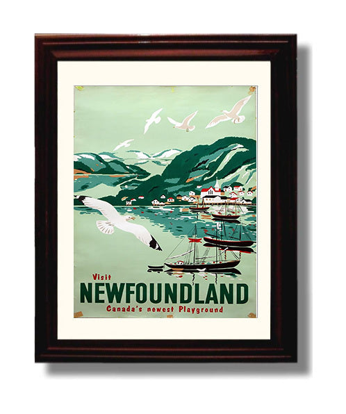 Newfoundland Canada Playground Vintage Travel Print 8x10 Beveled Frame travel wall art print