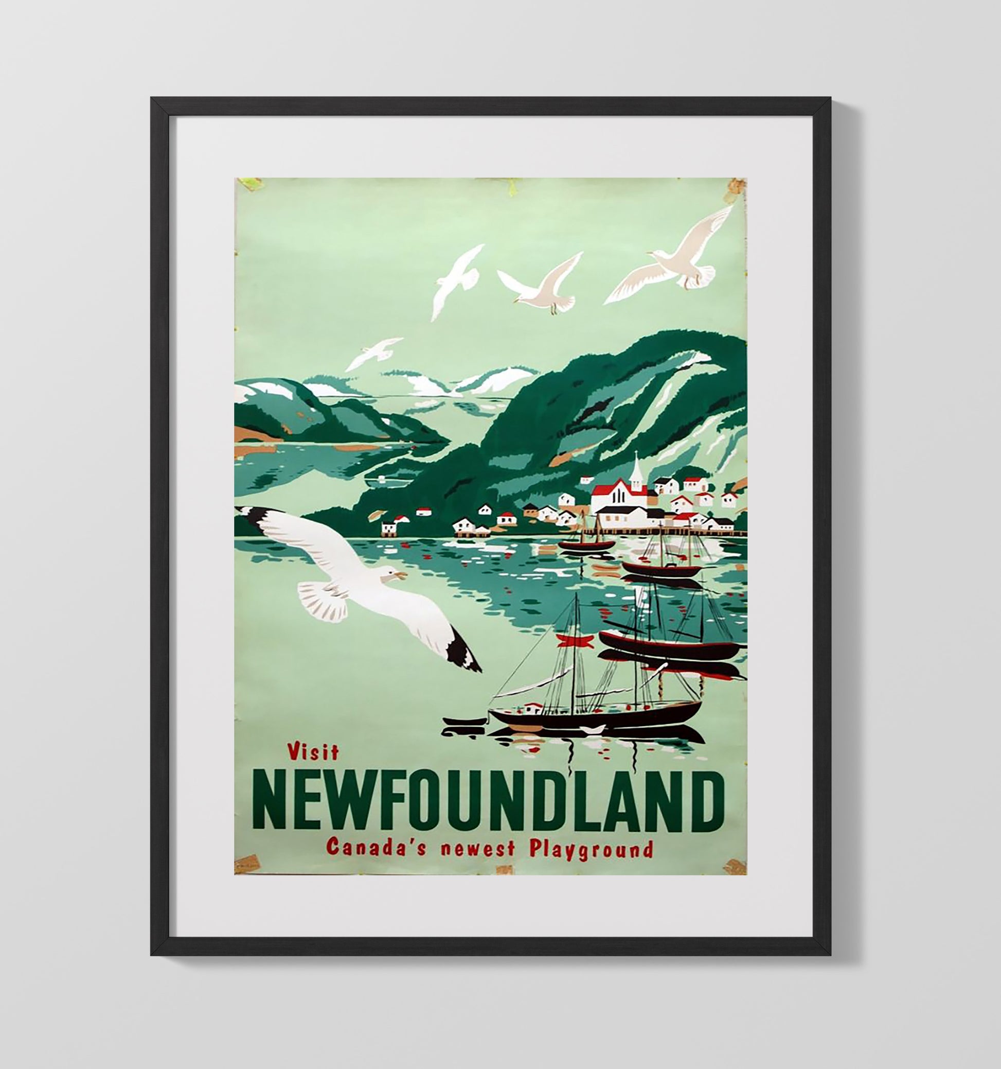 Newfoundland Canada Playground Vintage Travel Print 16x20 Gallery Frame travel wall art print