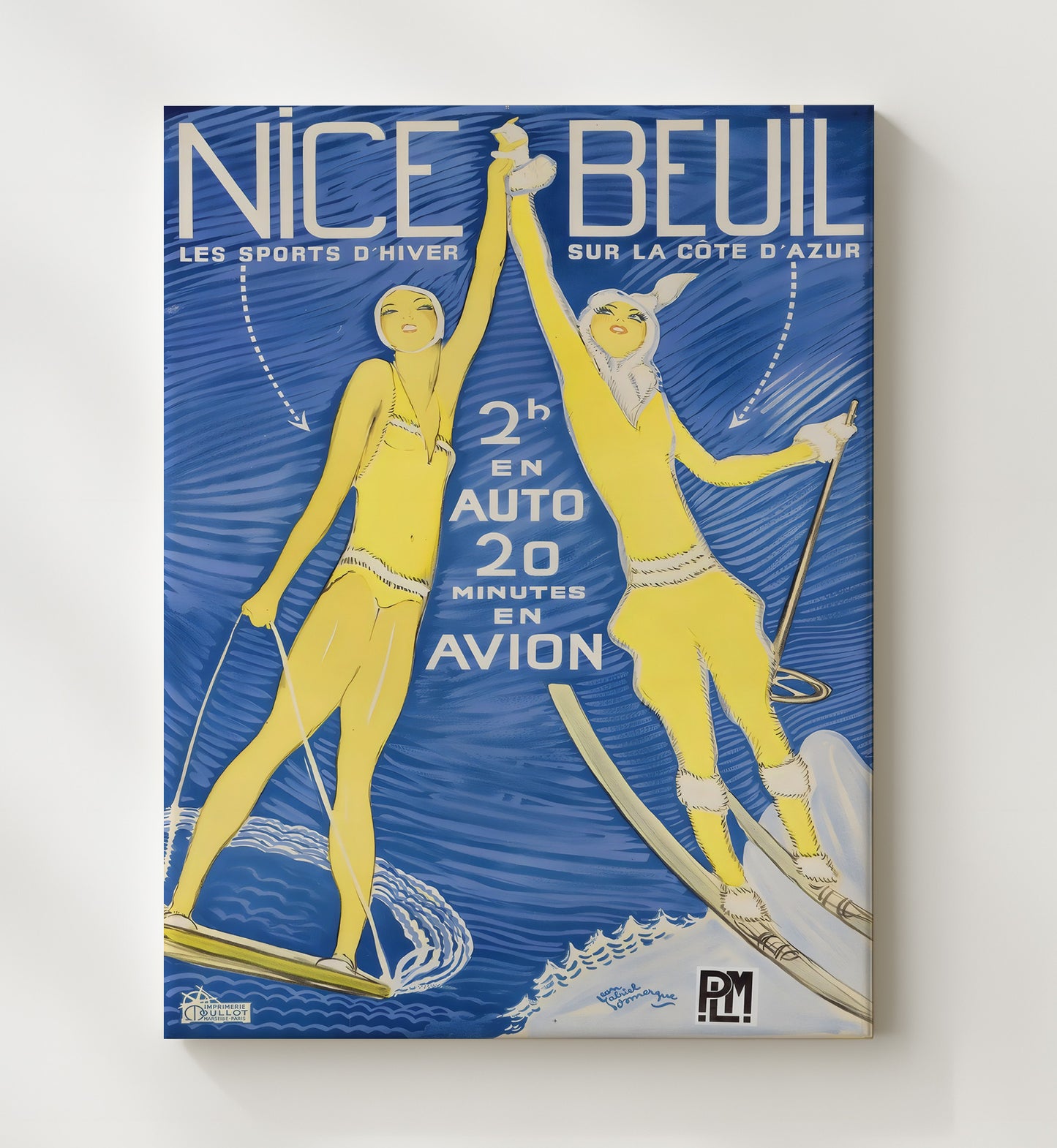 Nice Beuil Winter Sports Vintage Travel Print 20x24 Canvas travel wall art print