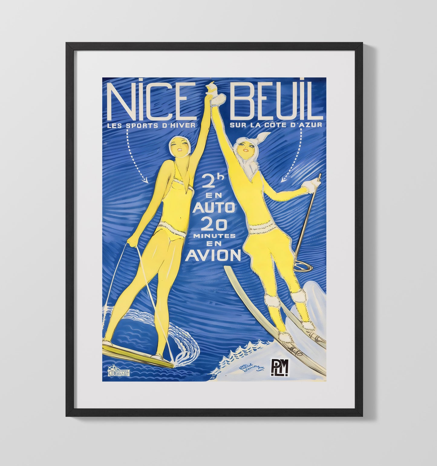 Nice Beuil Winter Sports Vintage Travel Print 16x20 Gallery Frame travel wall art print