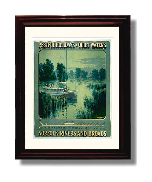 Norfolk Rivers and Broads travel poster wall art 8x10 Canvas
