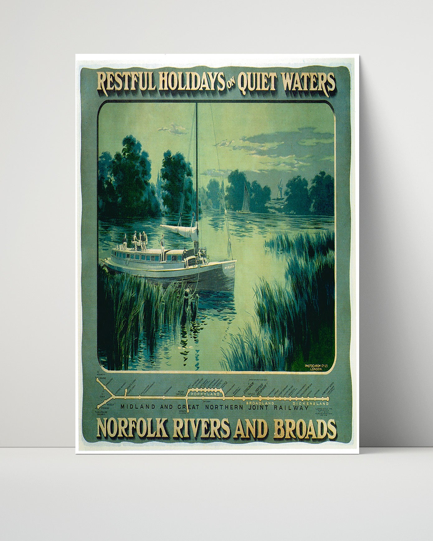 Norfolk Rivers and Broads Vintage Travel Print 16x20 Unframed Print travel wall art print