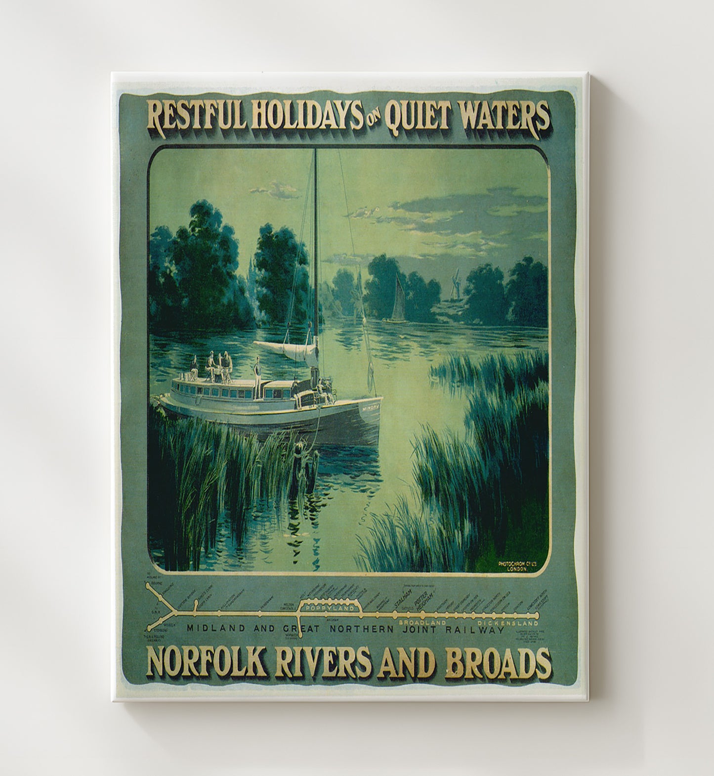 Norfolk Rivers and Broads Vintage Travel Print 20x24 Canvas travel wall art print