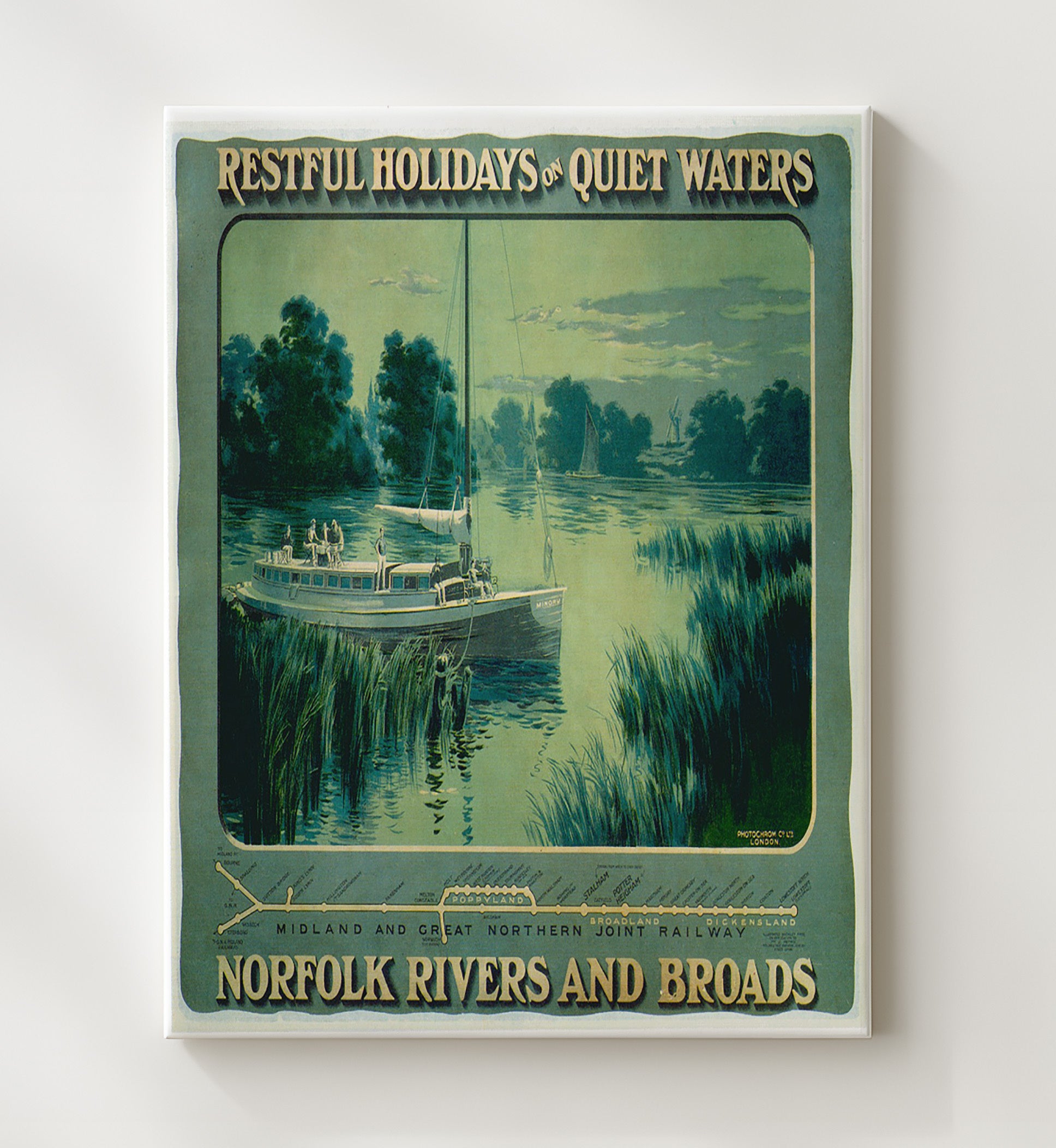 Norfolk Rivers and Broads Vintage Travel Print 20x24 Canvas travel wall art print
