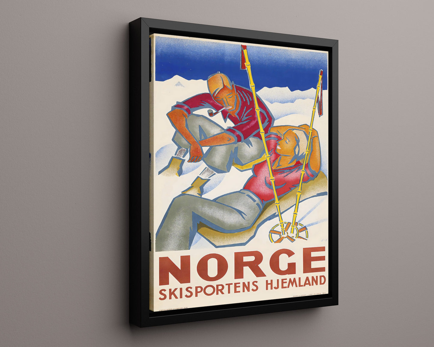 Classic Travel Poster - Norge - Ski Couple