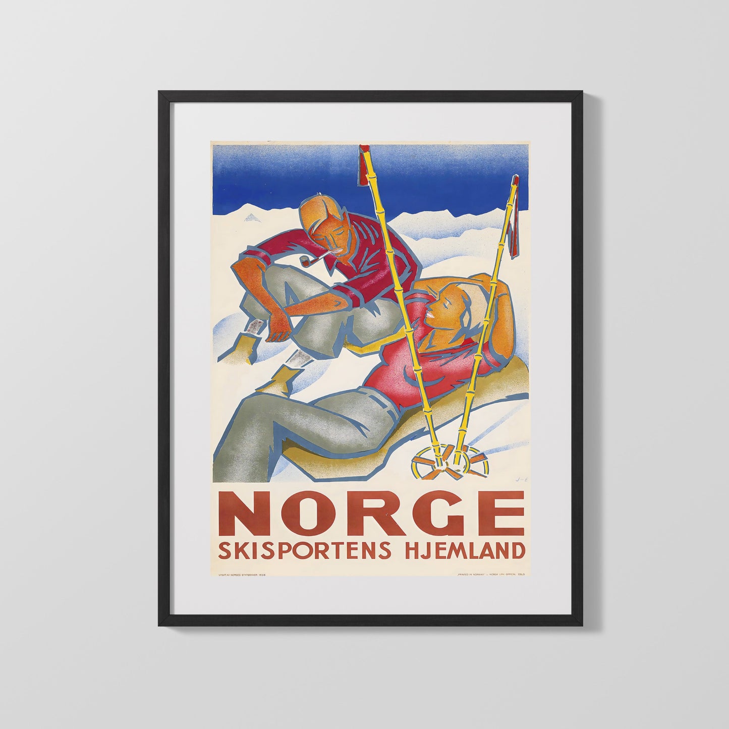 Classic Travel Poster - Norge - Ski Couple