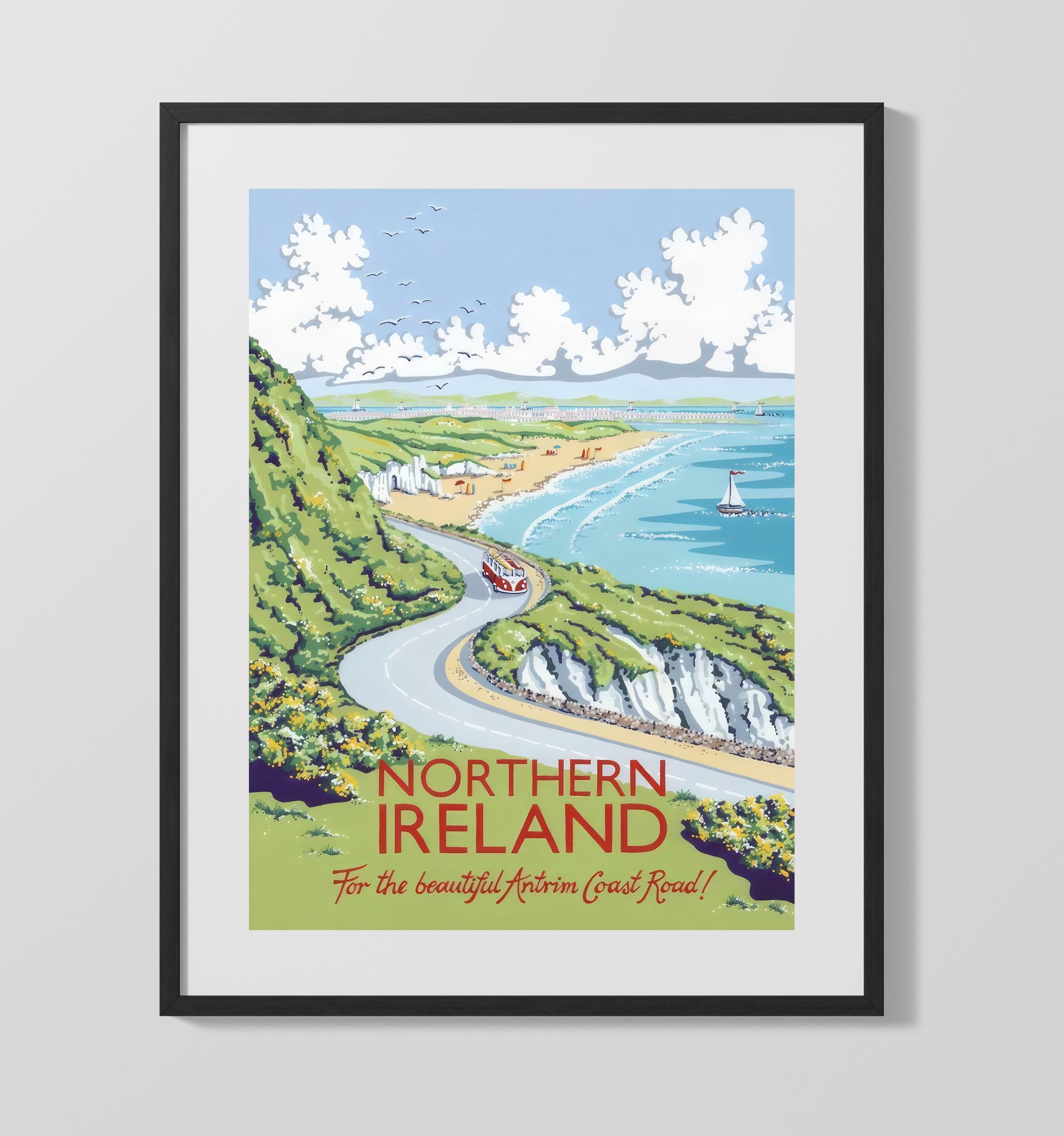 Northern Ireland Antrim Coast Road Vintage Travel Print 16x20 Gallery Frame travel wall art print